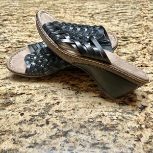 Naturalizer Black‎ Leather Woven Wedge Sandals Slides Comfortable Shoes